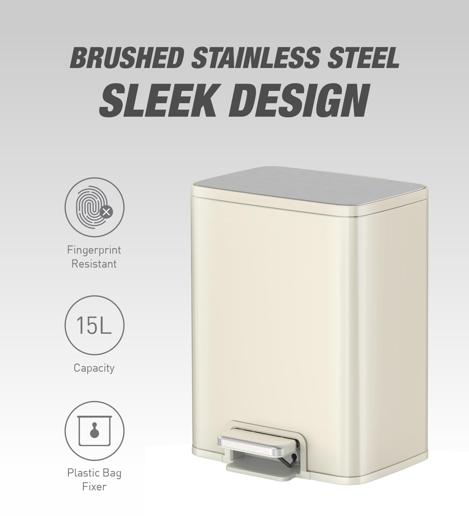 Obsessions EKO 15L Trash Can - Stainless Steel Pedal Bin -3 Obsessions EKO 15L Trash Can - Stainless Steel Pedal Bin -3