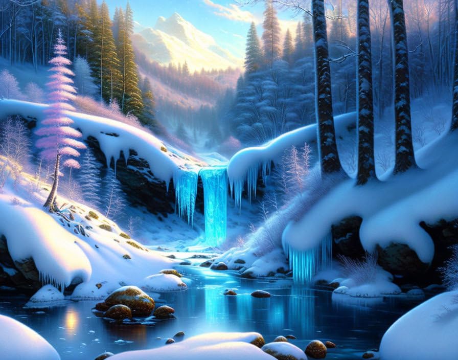 Ruisseau forêt enneigée poster Meechi 50x70 pour habiller un mur vide