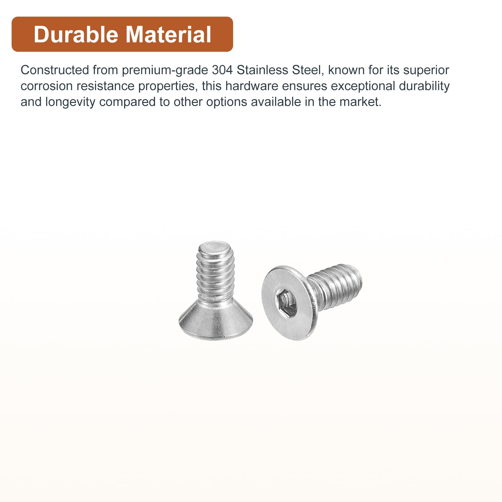 DTGN #8-32 x 3/8" Flat Head Socket Cap Screws, 50 Pack 304 Stainless Steel Hex Socket Flat Head Screws, Full Thread, Countersunk Bolts - Image 3