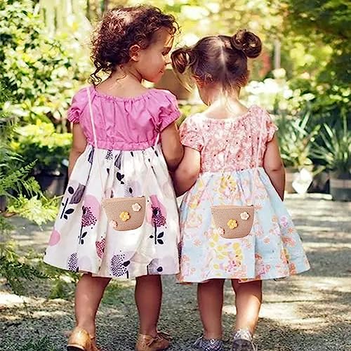 JAHEMU Mädchentaschen Blumen Stroh Tasche mit Reißverschluss Strohtasche Crossbody bag Stroh Umhängetasche für den Urlaub Reise Outdoor Aktivitäten