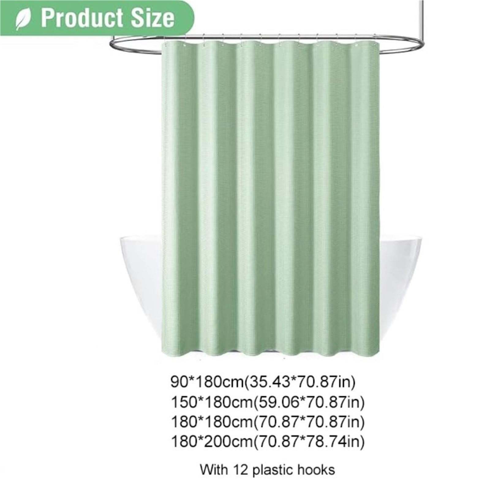 Duschvorhang 2 Stück wasserdichter, Schlichter Waffel-Duschvorhang, einfarbig, Polyester mit Haken, Badezimmer-Trennwand
