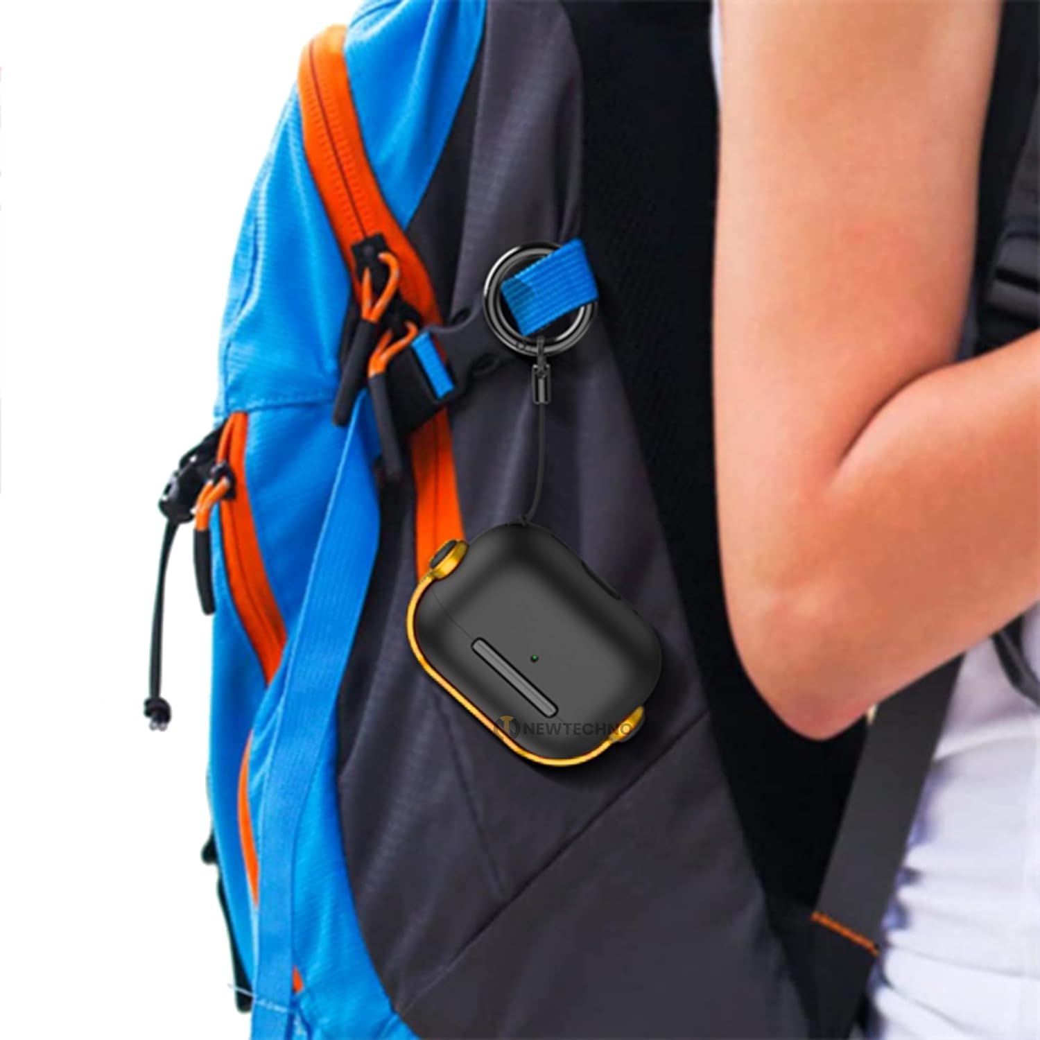 NEWTECHNO Antilost Lid Case Cover Shell for Airpods pro 3 (2025)| Full Protection Case Cover with Lanyard Compatible for Airpods Pro 3rd Generation with carabaner, Secure Lock Design Black-Yellow — Amazon image 7