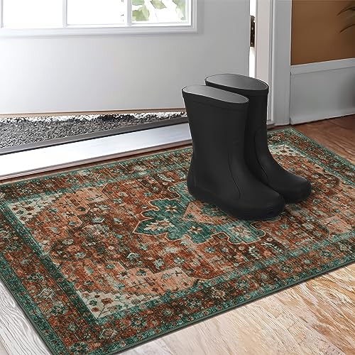 Lahome Washable Indoor Doormat, Non-Slip Retro Entry Rug 24"x35" Floor Mat Absorbent 2x3 Entryway Rug Distressed Door Mat Indoor Entrance, Thin Welcome Mats Area Rug for Kitchen Inside House