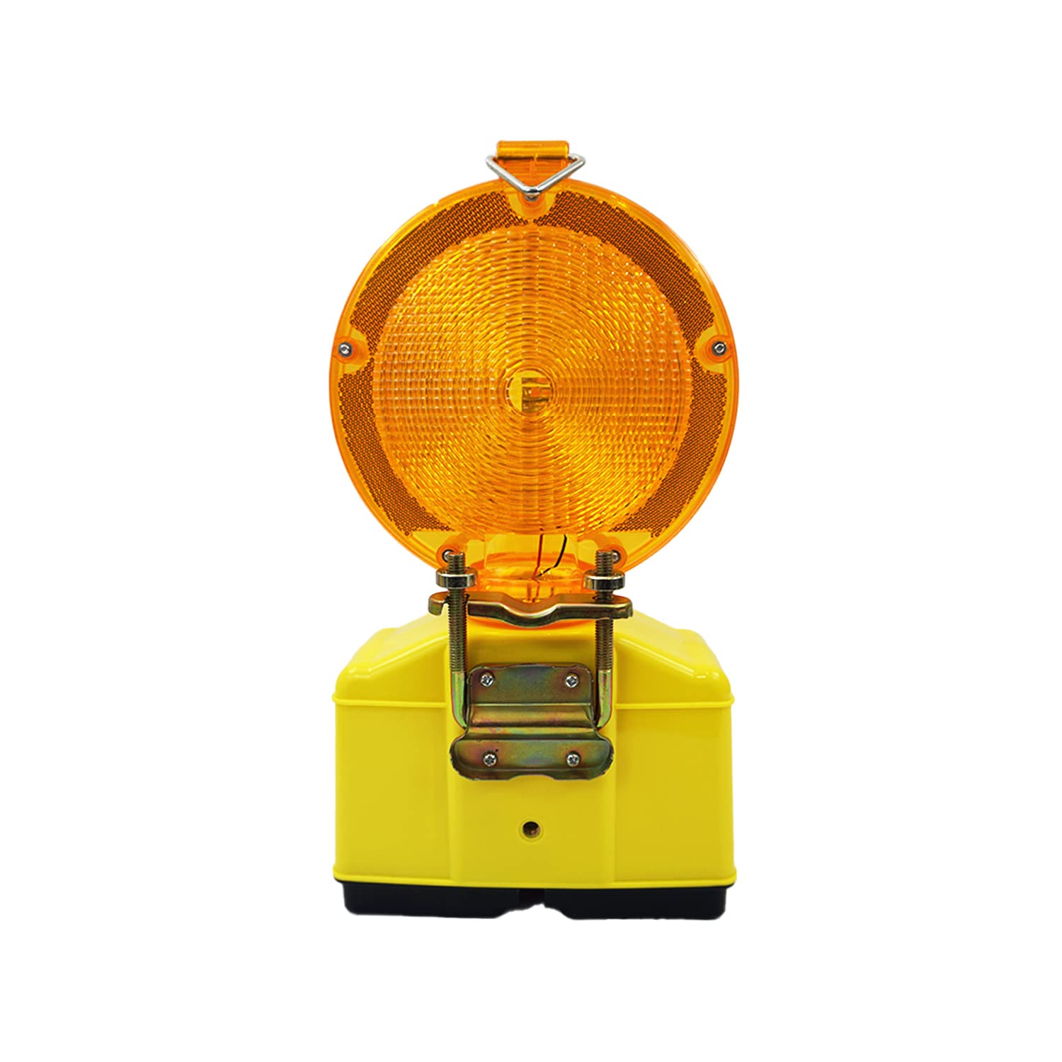 2 x siwitec LED Baustellenleuchte gelb inkl. 4 x Blockbatterien Typ 4R256V 7Ah, LED Warnleuchte für Baustellen im Straßenbau mit Lampenschlüssel, Baustellenabsicherung