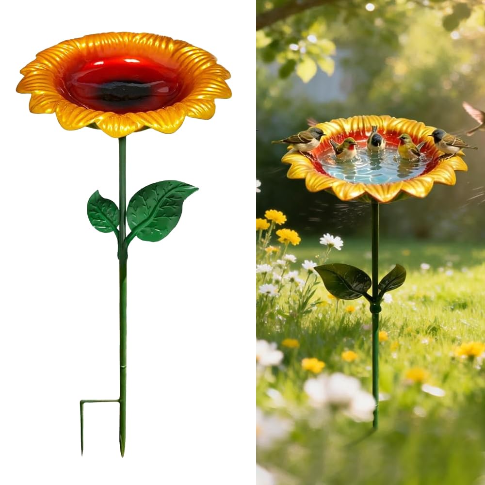 Abreuvoir Oiseaux Exterieur, Bol Bain d'oiseaux en Métal, Bain d'oiseaux Debout, Fontaine Oiseaux Exterieur, Abreuvoir Métallique Tournesol pour Oiseaux Sauvages, Jardin, Terrasse Et Balcon