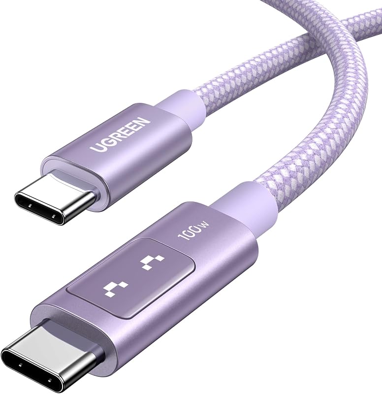 Cable UGREEN Uno USB C de 100 W con pantalla LED, carga rápida, 10 pies, morado | Para iPhone 17/16/15, MacBook Pro/Air, iPad Pro/Air/Mini, Galaxy S26/S25/S24, Dell XPS, Pixel, Switch y más