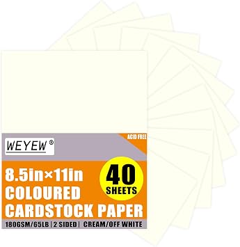 Cream Cardstock 8.5 x 11 Thick Paper, 40 Sheets 65 LB/180 GSM, Cardstock Printer Paper for Invitations, Menus, Wedding, DIY Cards, Kids School Supplies