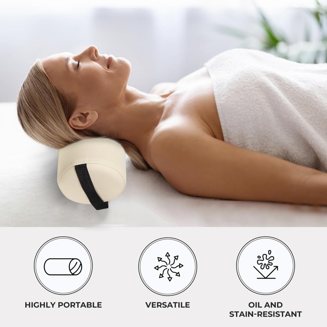 ForPro Full Round Bolster Pillow, Crème, Oil and Stain-Resistant, for Massage and Yoga, 6” R x 26” L - Image 5