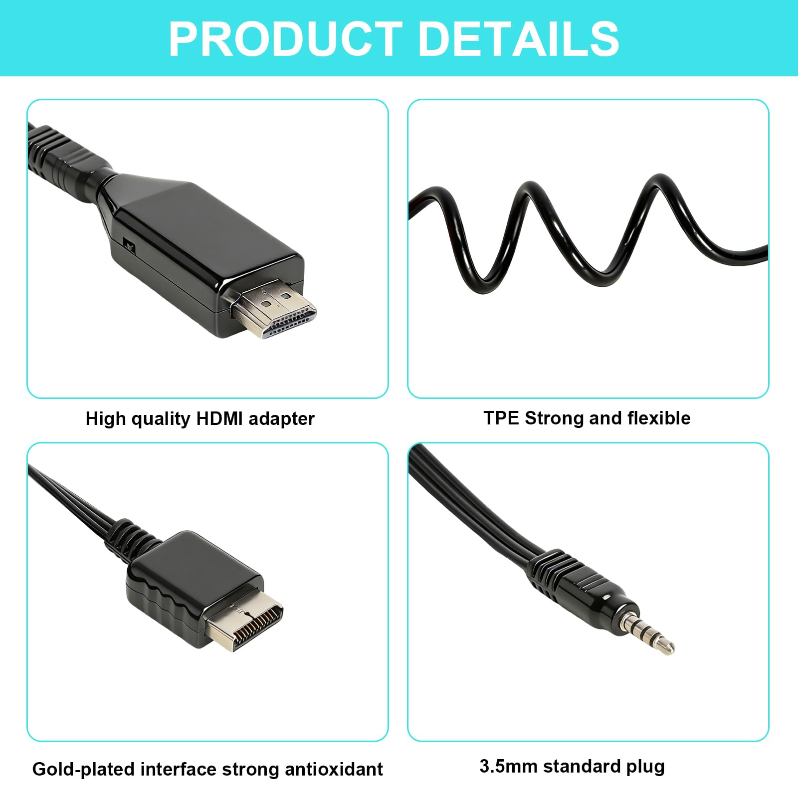 HENGBIRD Adapter PS1/PS2 na HDMI 1080P z kablem AV 1 m, 720P 1080P HD Link kabel wideo konsola audio konwerter wideo, Plug and Play, zasilanie micro USB, do TV i konsoli do gier