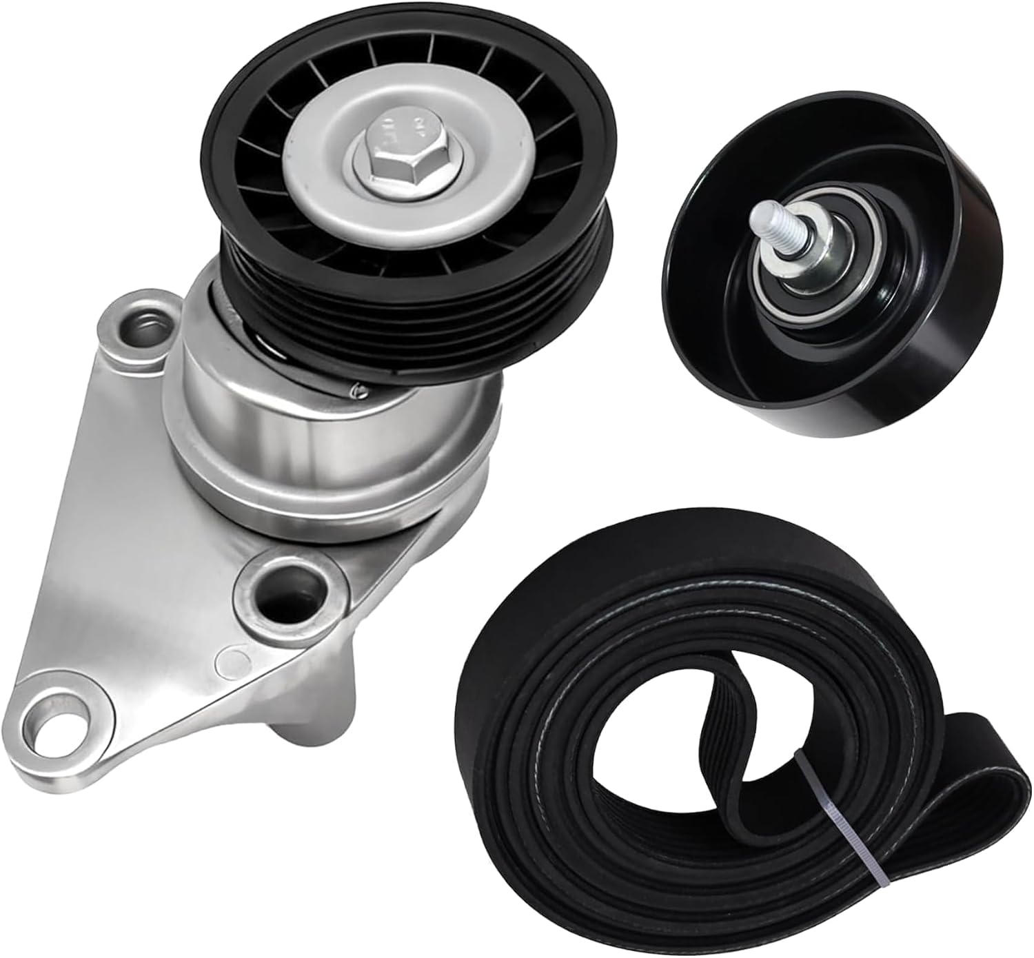 90K-38158C Serpentine Belt Drive Tensioner Pulley Component Kit Fit for 2002-2008 Chevrolet Silverado Avalanche Suburban Express for GMC Sierra for Cadillac Escalade #38158 12609719 12555609 12626222