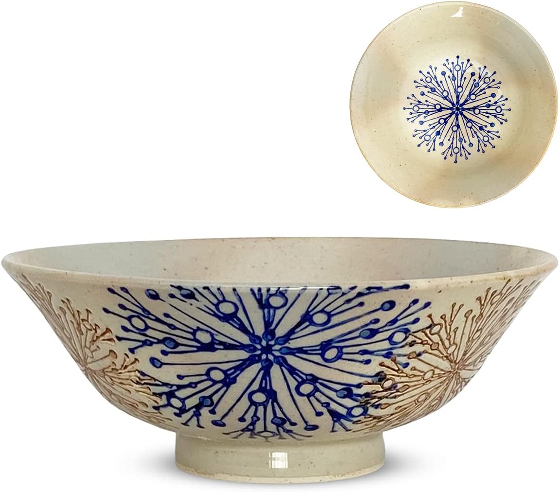 J-kitchens PNO605495 Dinner Rice Bowl, Shallow Chawan, Diameter 5.5 x 2.2 inches (14 x 5.5 cm), Hasami Ware, Made in Japan, Flower Core Pattern, Blue