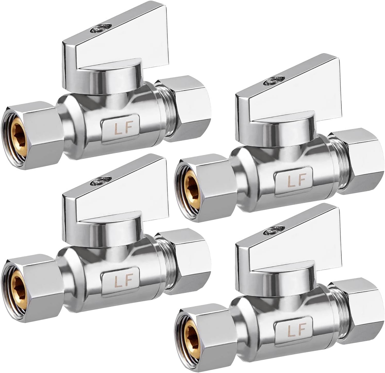 10 Pack Premium Chrome Brass 3/8" Comp FIP x 3/8 Inch Compression MIP Quarter Turn Water Straight Angle Stop (Add on) Valve