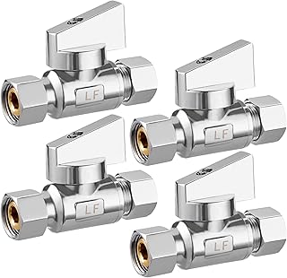 4 Pack Premium Chrome Brass 3/8" Comp FIP x 3/8 Inch Compression MIP Quarter Turn Water Straight Angle Stop (Add on) Valve