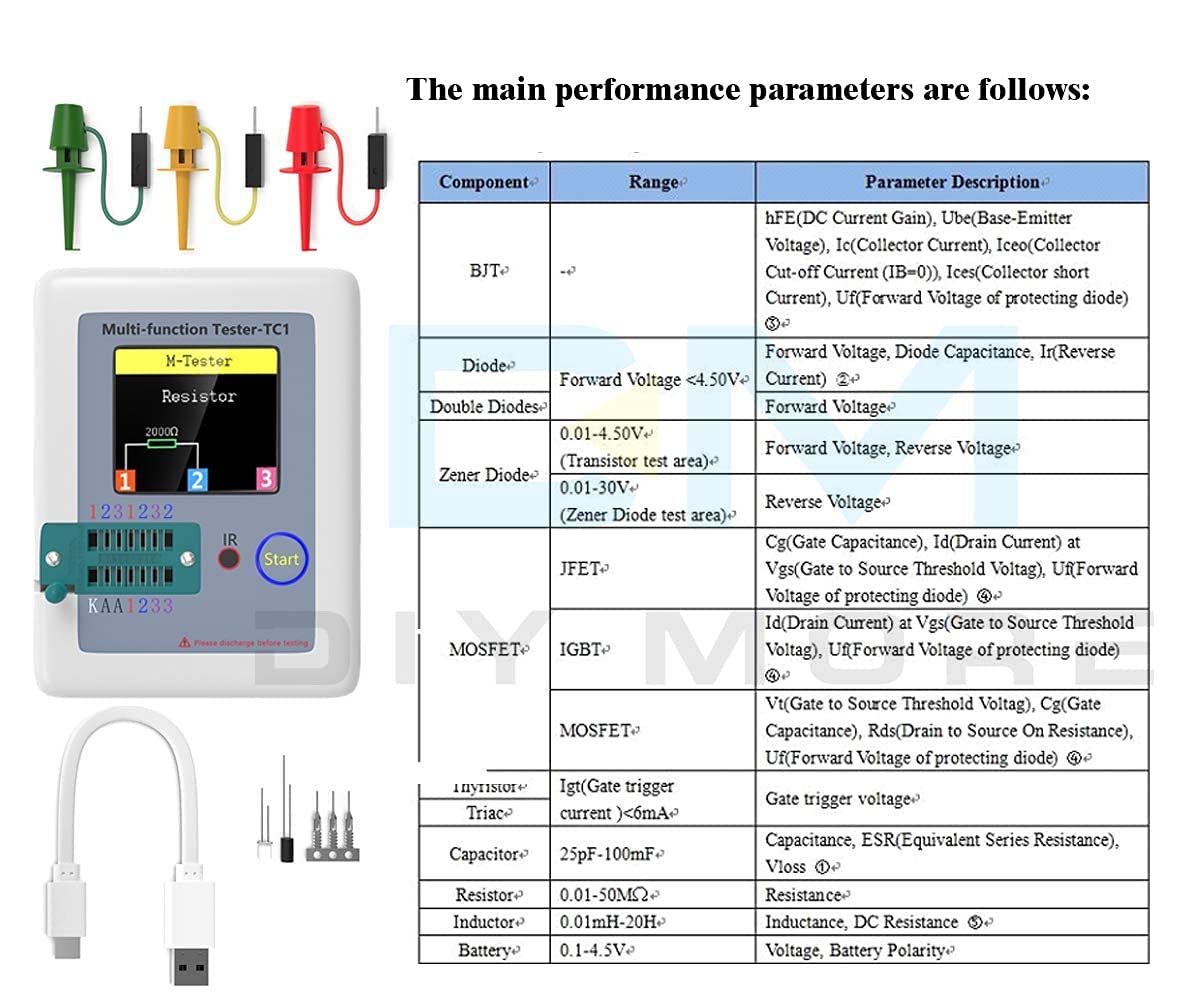 diymore USB C Tester Power Meter,Digital Multimeter, Type C Voltage and Current Tester Meter, Power Bank Capacity,Working Time Ammeter Voltmeter USB Cable Charger Detector LED Display