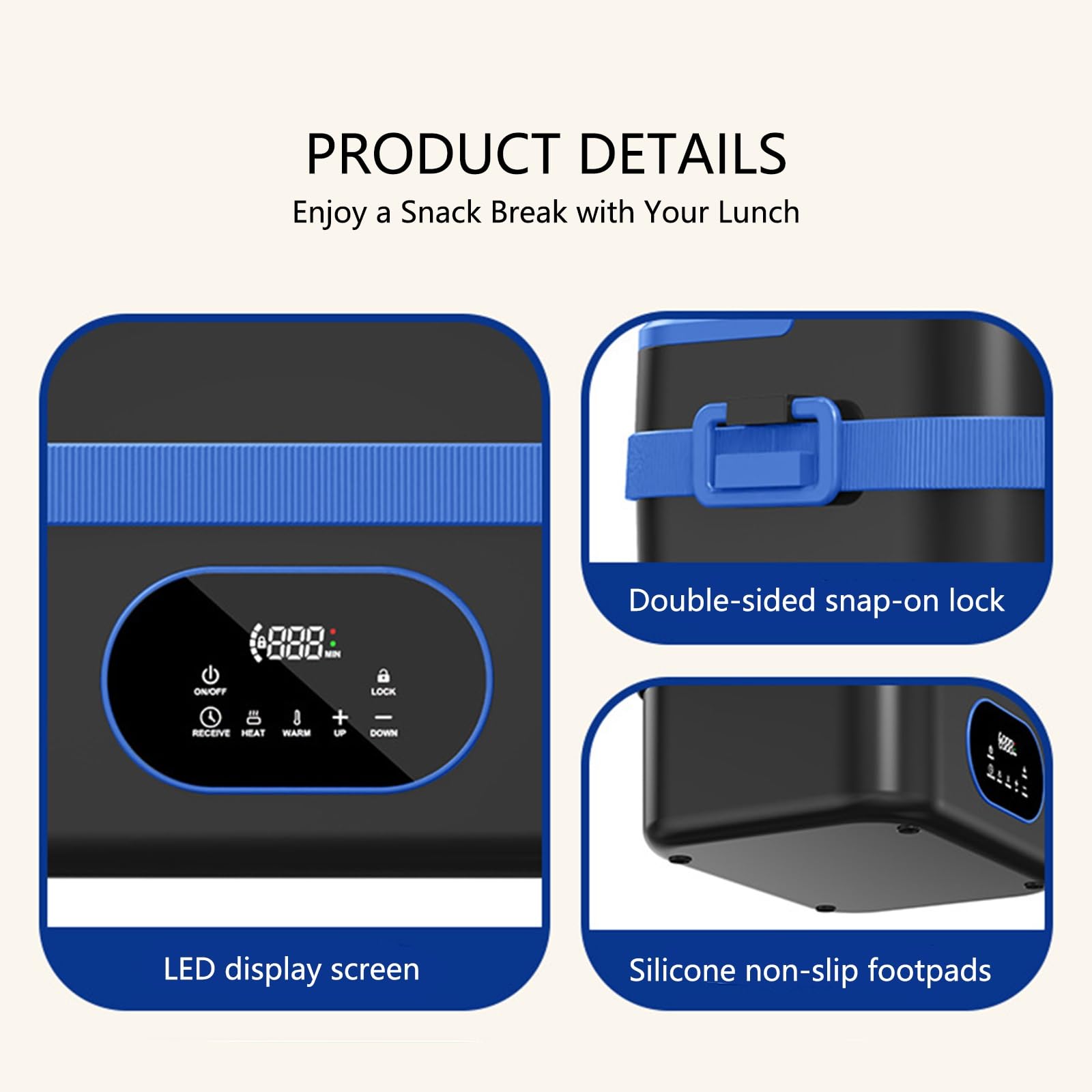 Recipiente Eléctrico for Comida sin Necesidad de Añadir Agua | Con Asa de Transporte,Fácil de Limpiar,de Acero Inoxidable 304.Ideal for la Oficina