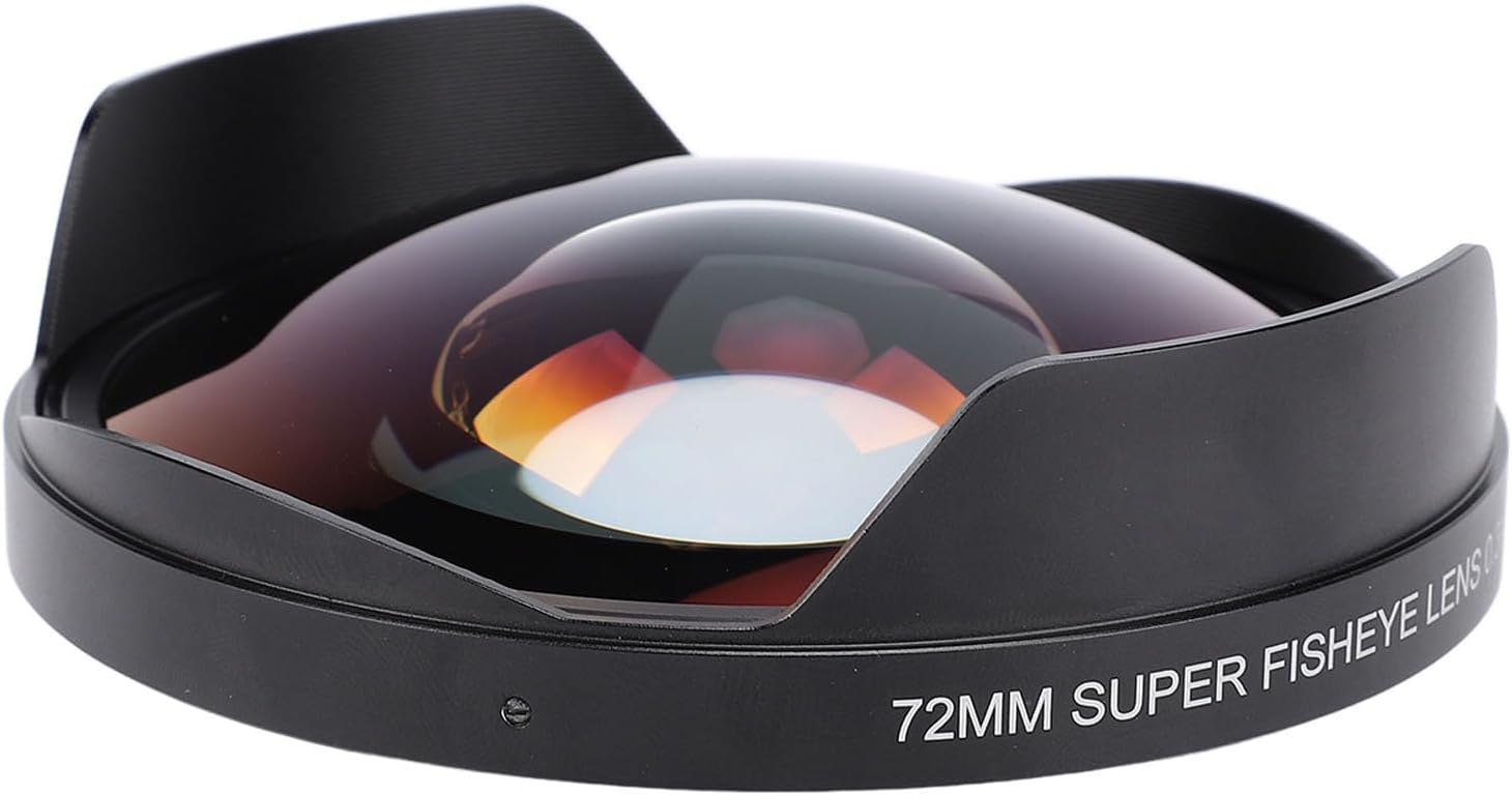 72MM 0.3X HD Wide Angle Fisheye Lens with Hood, Long Depth of Field Fisheye Lens for Camera Camcorder