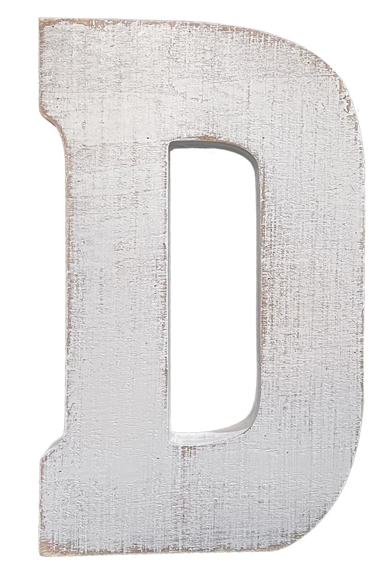 ABELOTS Arte de pared grande de madera envejecida del alfabeto blanco lavado, letra monograma, letras de pared independientes (D)
