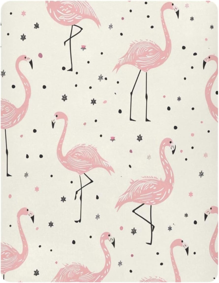 Summer Pink Flamingo Crib Sheets Stretchy Portable Sheets for Baby Toddler Breathable Soft Crib Mattress Sheet for Girls Boys