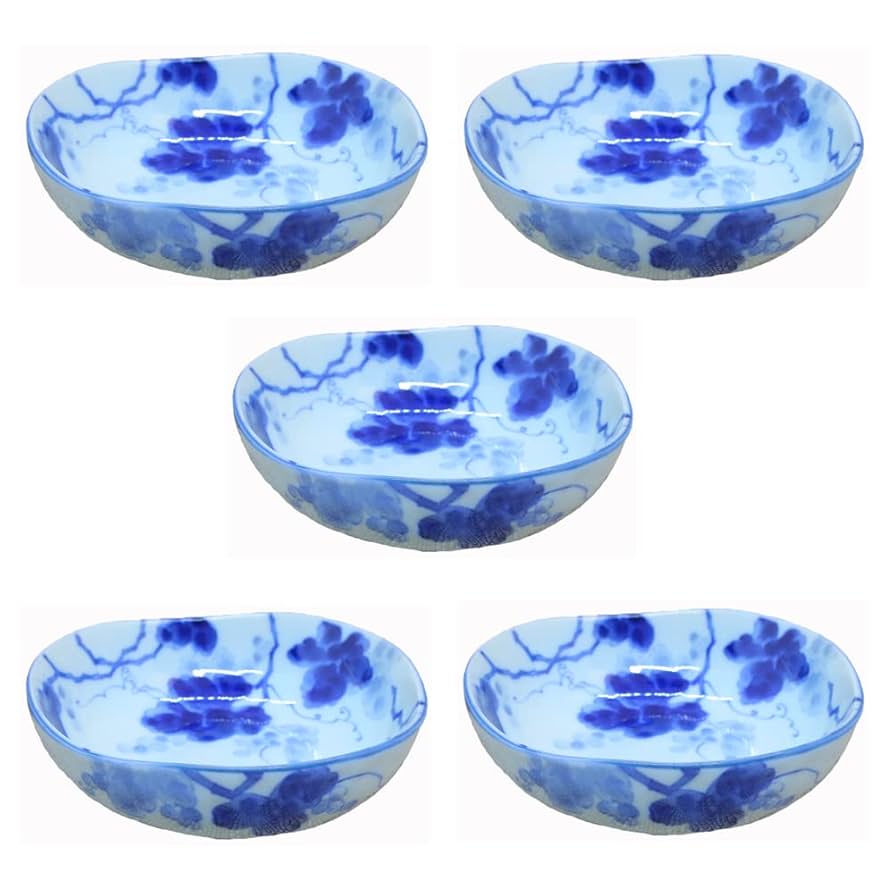 Amazon.co.jp: 鉢 美濃焼 藍染ぶどう4.5寸鉢（5個セット