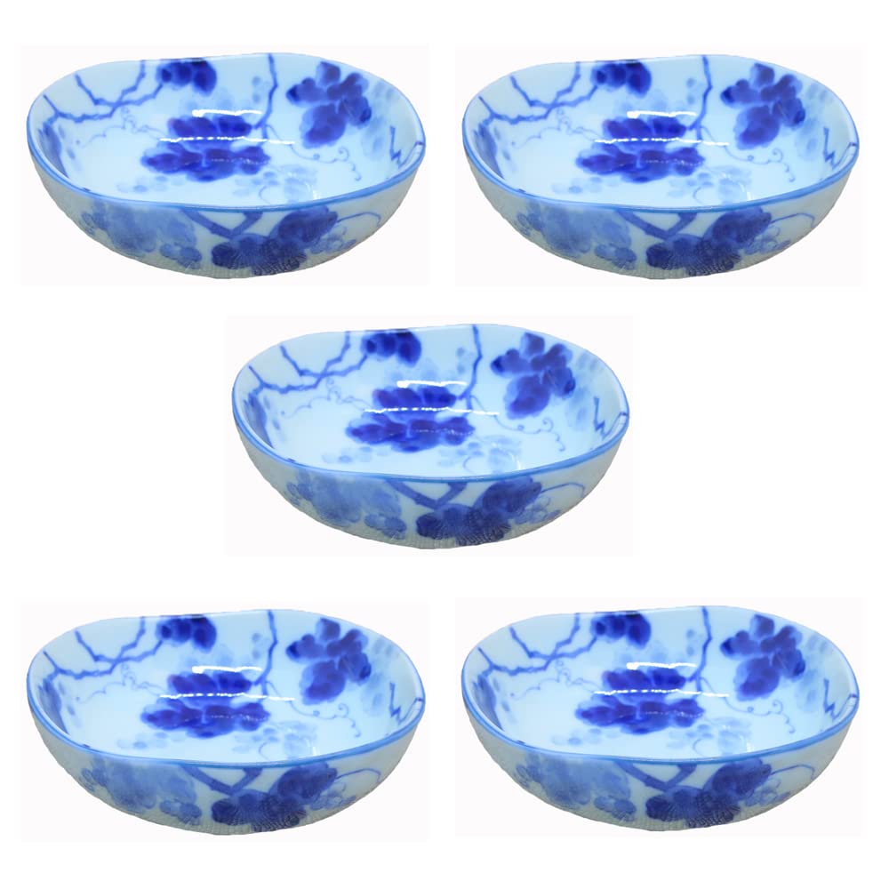 Amazon.co.jp: 鉢 美濃焼 藍染ぶどう4.5寸鉢（5個セット） ぶどう柄