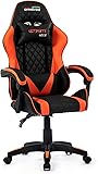 Amstrad Ultimate-Orange Fauteuil/Chaise de Bureau Gamer Coloris Noir & Orange - Coussin Lombaire & appuie tête - 1