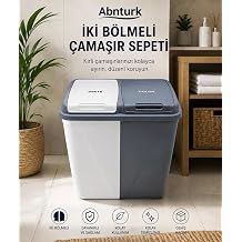 90 Litre 2 B lmeli Kapakl   ama r Sepeti-Beyaz Renkli Ayr t rma B y k Boy Banyo D zenleyici 58x38x60cm