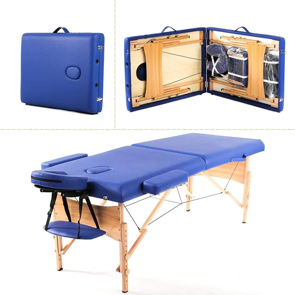 Portable Massage Table Professional Folding Massage Bed Spa Bed 84 Inch Adjustable Facial Spa Table Salon Tattoo Bed Thick Cushion Massage Table 2 Fold W/Carry Case, Face Cradle Bed, Pink (Blue)