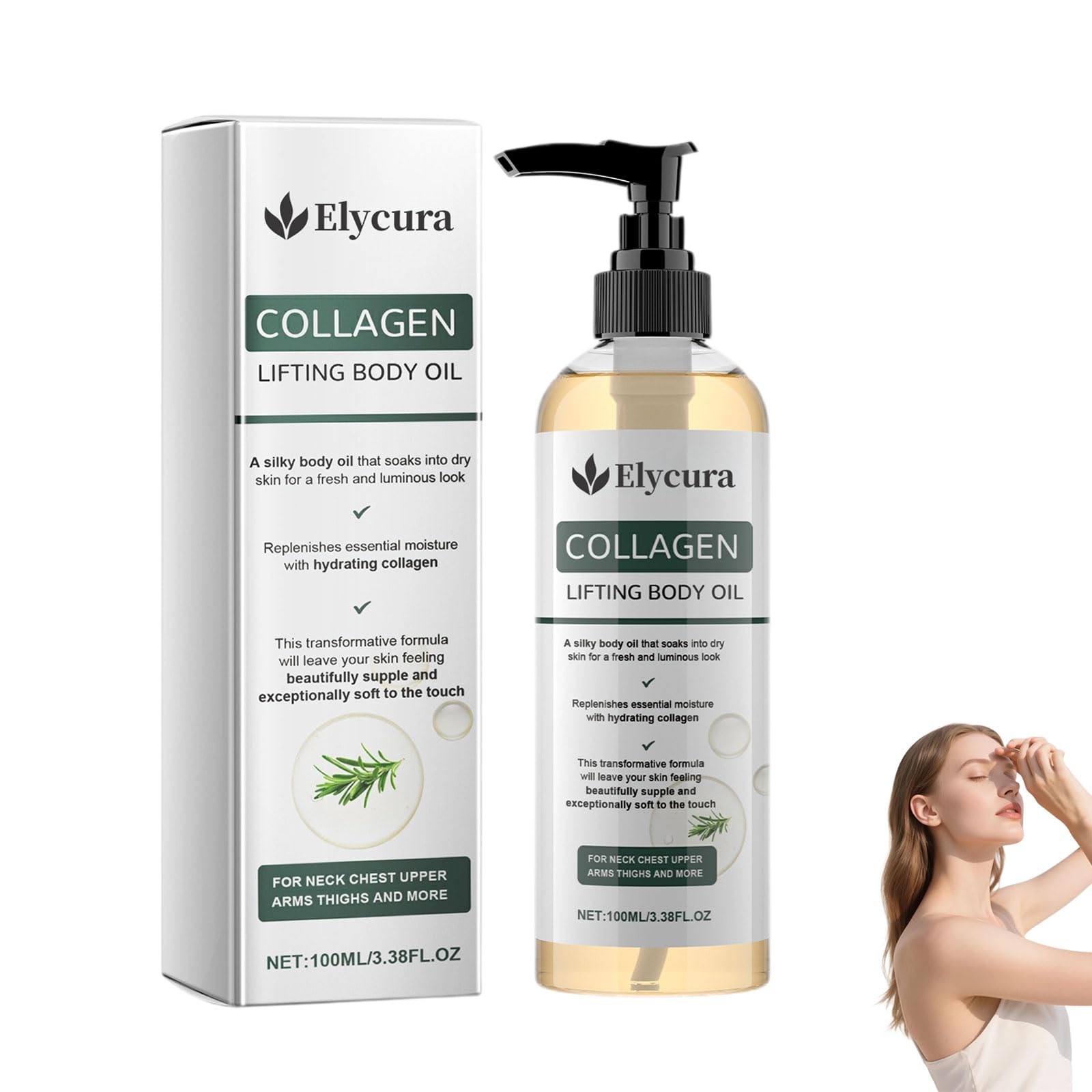Elycura Collagen Oil, Olio Per il Corpo Lifting Al Collagene Elycura, Olio Nutriente Per Pelli Mature, Oli Illuminanti, Idratante Rassodante Non Grassa, Per Collo, Petto, Braccia, Gambe (1 bottiglia)