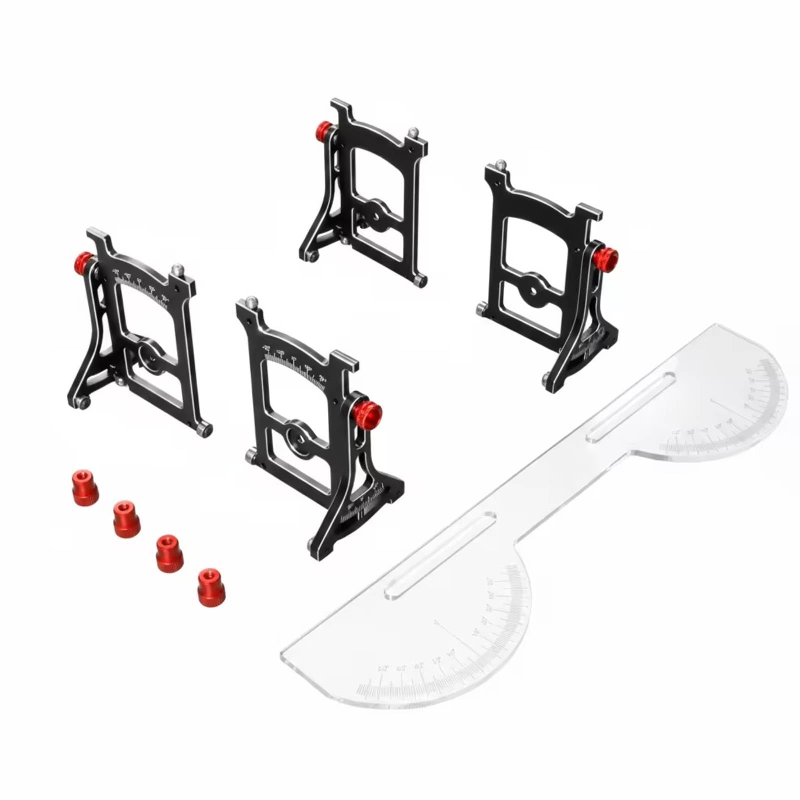 Harilla Herramienta de Alineación RC Car Chassis Setup System Medidor de Ángulo Calibrador de Caída Medidor de Avance Soportes Metálicos Escalas Grabadas, Rojo