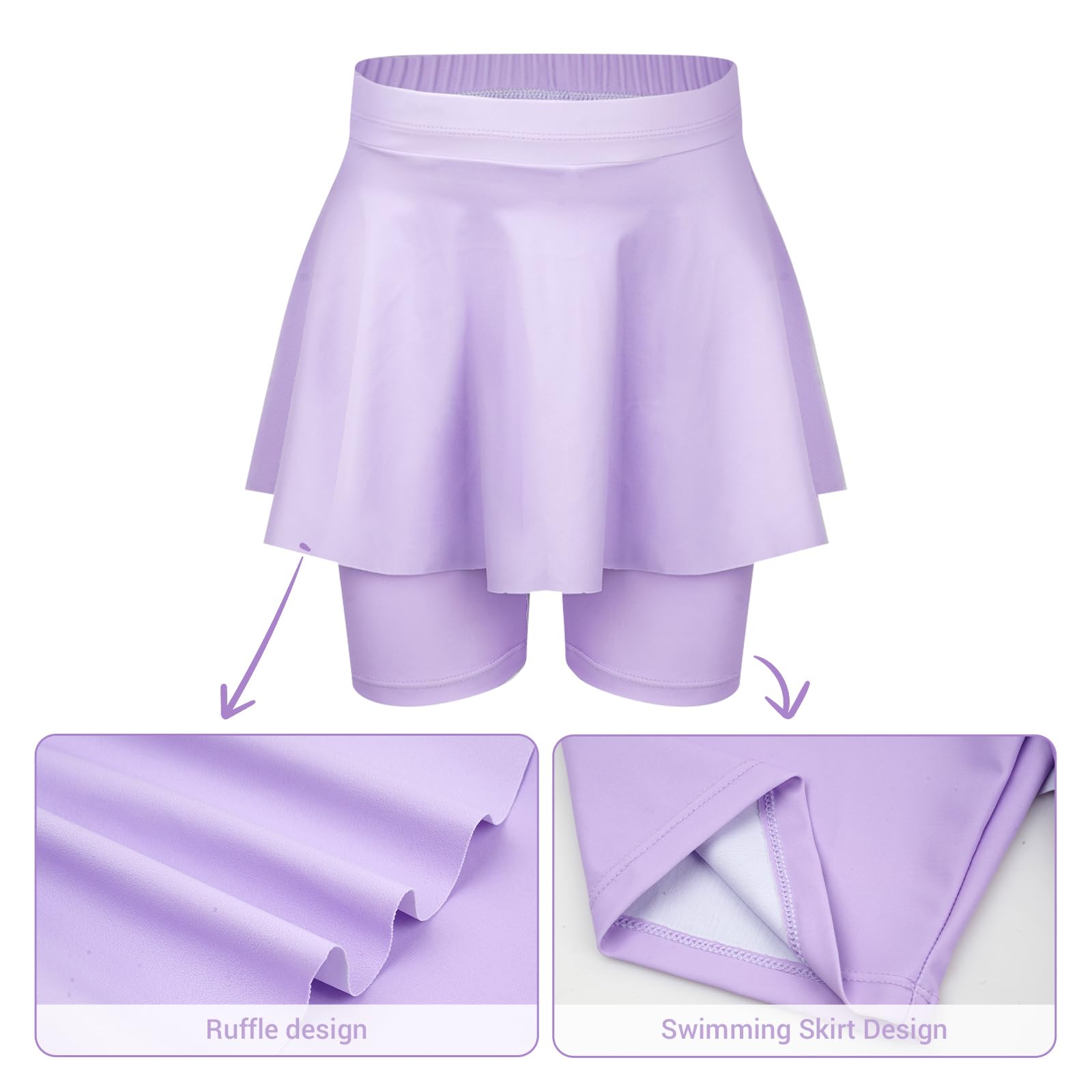 Traje de baño de 3 piezas de manga larga para niñas, protección UV, camiseta con pantalones cortos y gorro de natación, conjunto de 4-9 años