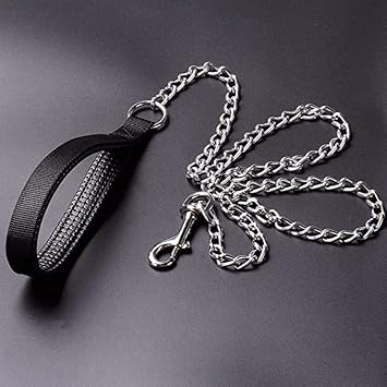 RvPaws Dog Leash Chain with Padded Handle - Heavy Duty Dog Metal Leash for Large & Medium Size Dogs (Color May Vary)