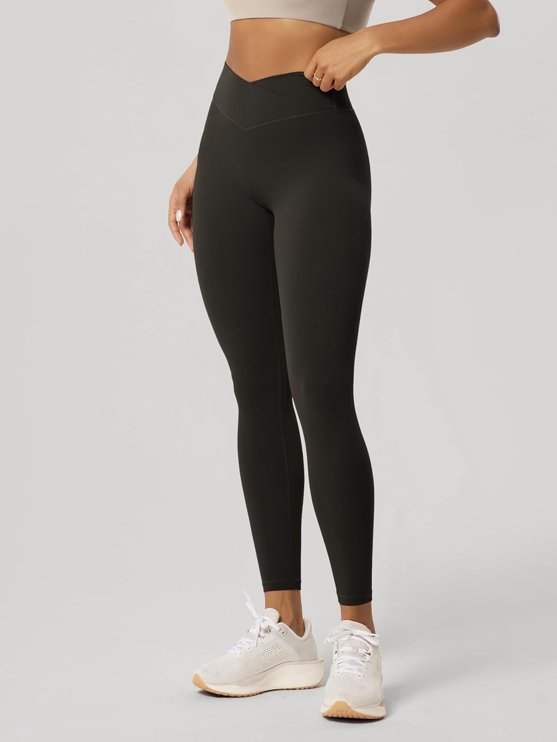 ODODOS Hidden Scrunch Butt Lifting Crossover Leggings for Women - 25" No Front Seam High Waist Booty Sculpting Yoga Pants