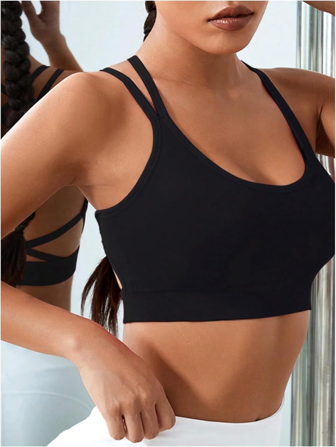 OYOANGLE Women's Criss Cross Backless Sports Bra Workout Running Crop Top Yoga Gym Bras - Image 4