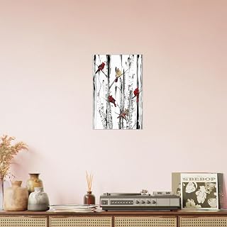 1PC Winter Red Birds and Birch Trees Painting - Stylish Living Room Wall Art, 2030U