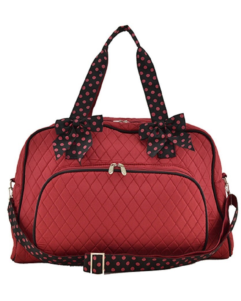 Lar Lar Quilted Solid Large 20" Weekender Duffel Bag (Maroon/Black)