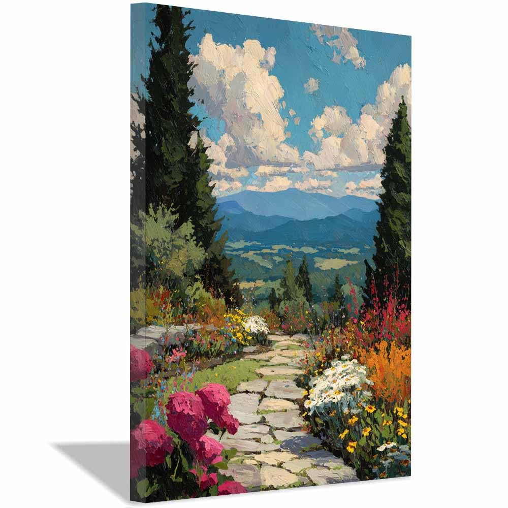 HOQIU Natural scenery wall art Mountainse Garden Path decorative painting, wall art, for Living Room Bathroom Bedroom Kitchen Decoration.(Multicolor)-80x120cm Framed