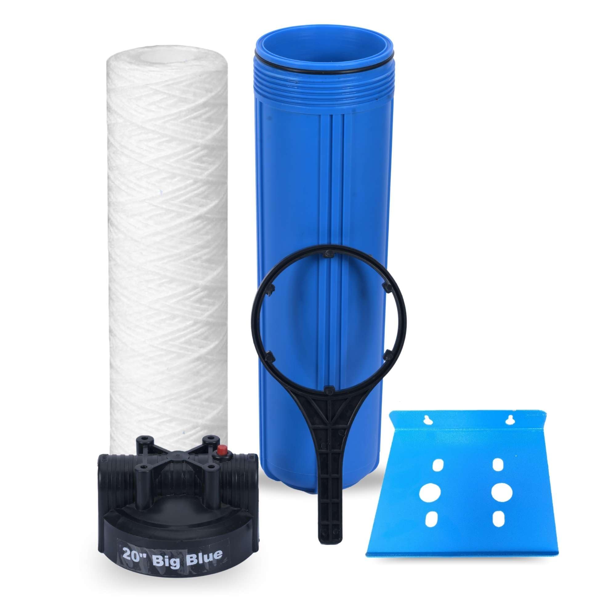Ampereus Whole House Water Filter 20 Inches Jumbo Yarn Filter With Jumbo Housing Plate And Spanner 1 Inch Inlet Outlet - Sedimentation, Blue