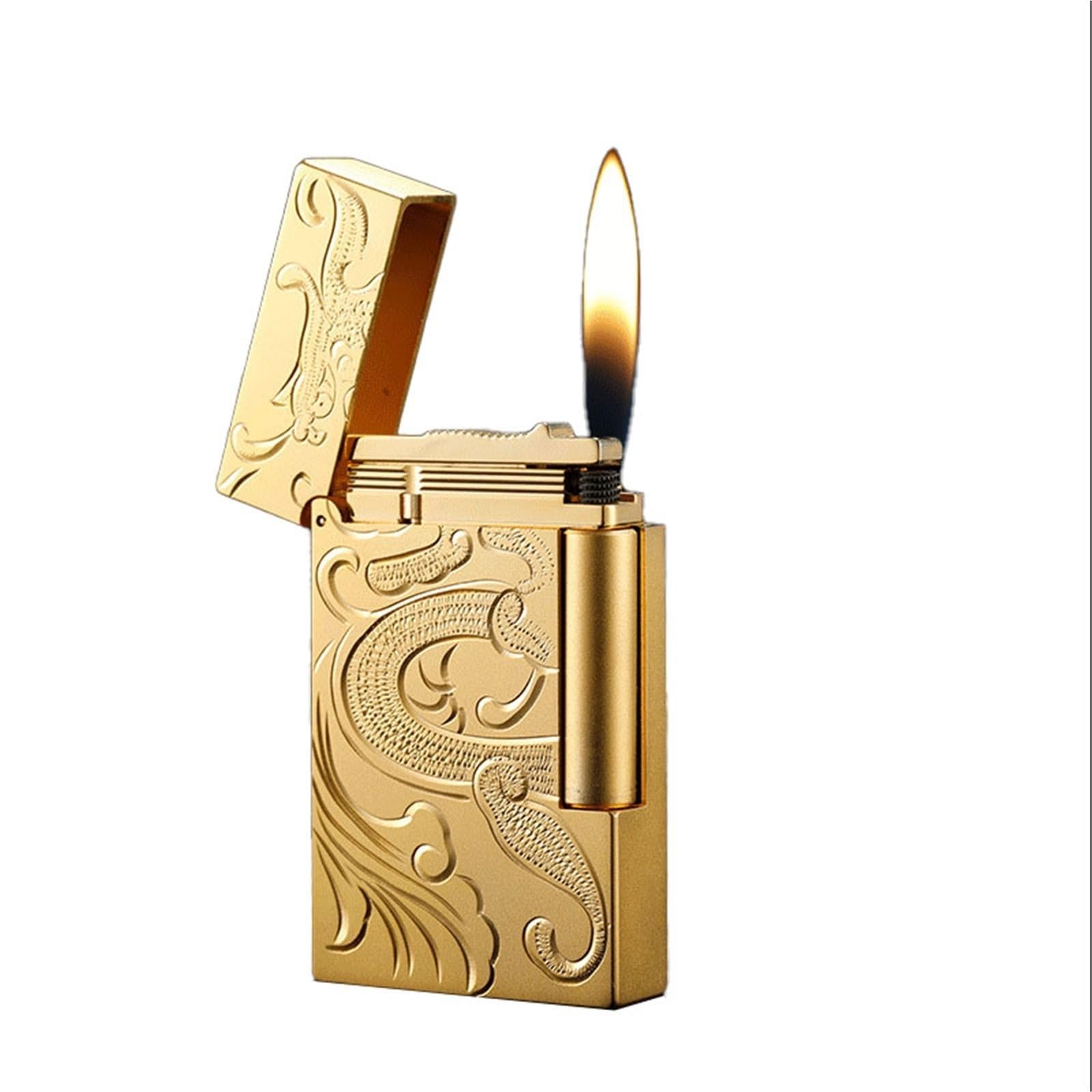 Vintage Brass Flip Butane High-End Sound Lighter Retro Side Slide Wheel Ignition Soft Flame Business Gift