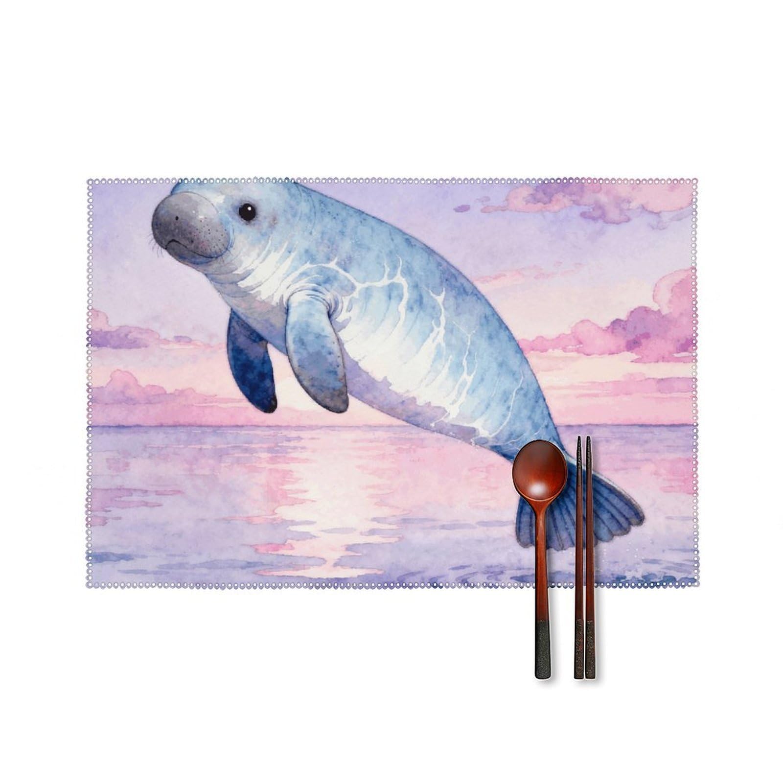 Manatee Placemats Set of 6 Wipeable Table Mats for Kitchen Dining Table Heat Resistant Waterproof Modern Indoor/Outdoor Non-Slip Easy Clean Place Mats