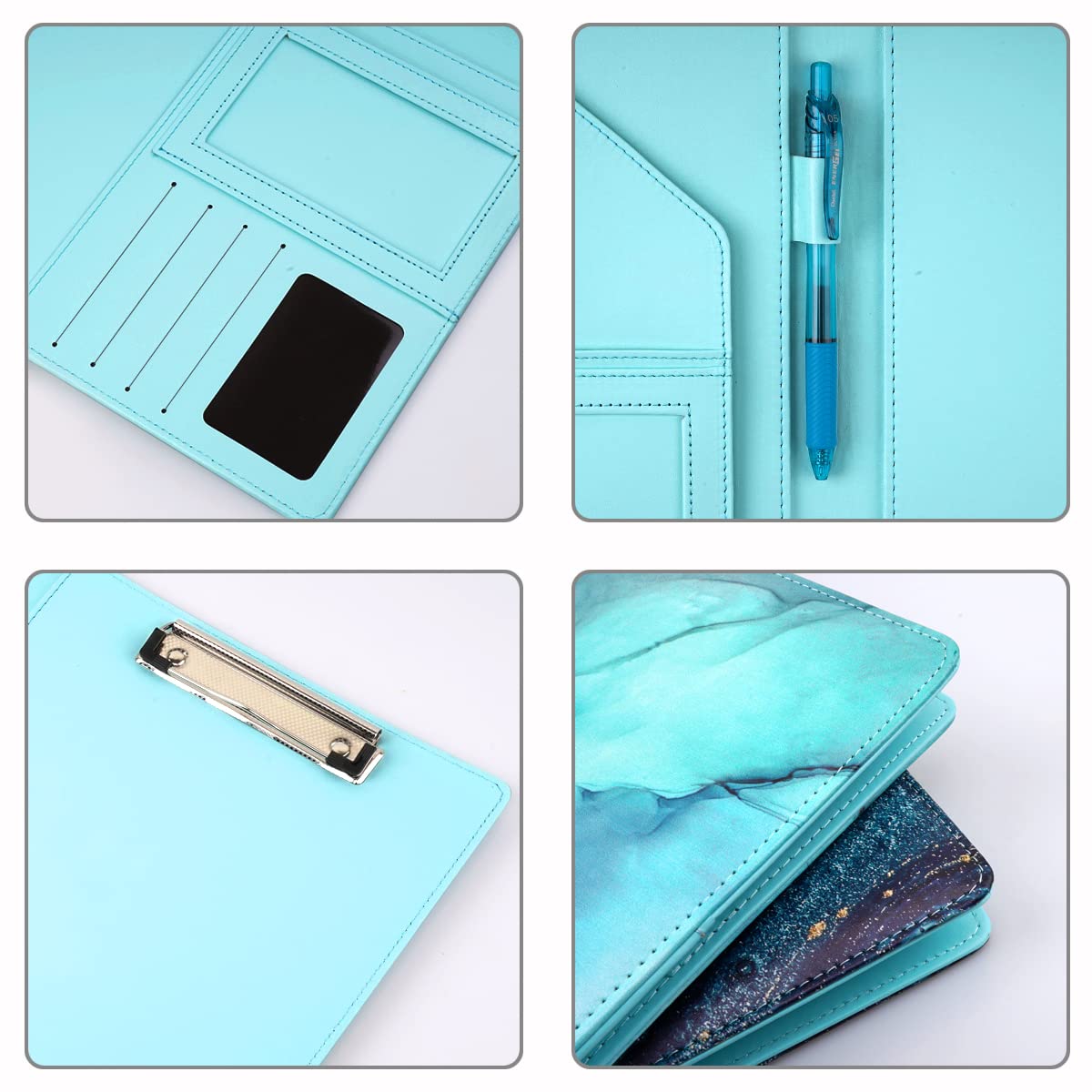 Padfolio, Geschäfts- und Lebenslauf-Mappe/-Organizer mit Klemmbrett für Schreibblock, Mappe für Vorstellungsgespräch für Männer und Frauen, blau marmoriert