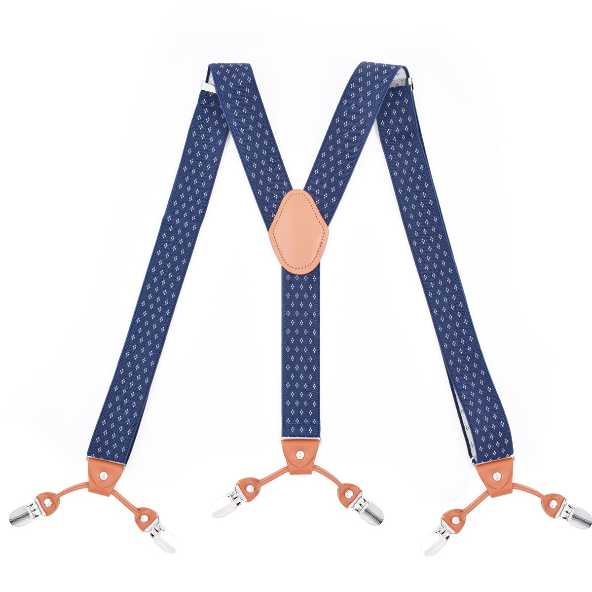 Bretelles de pantalon en nylon et cuir mélangé au motif losange chic