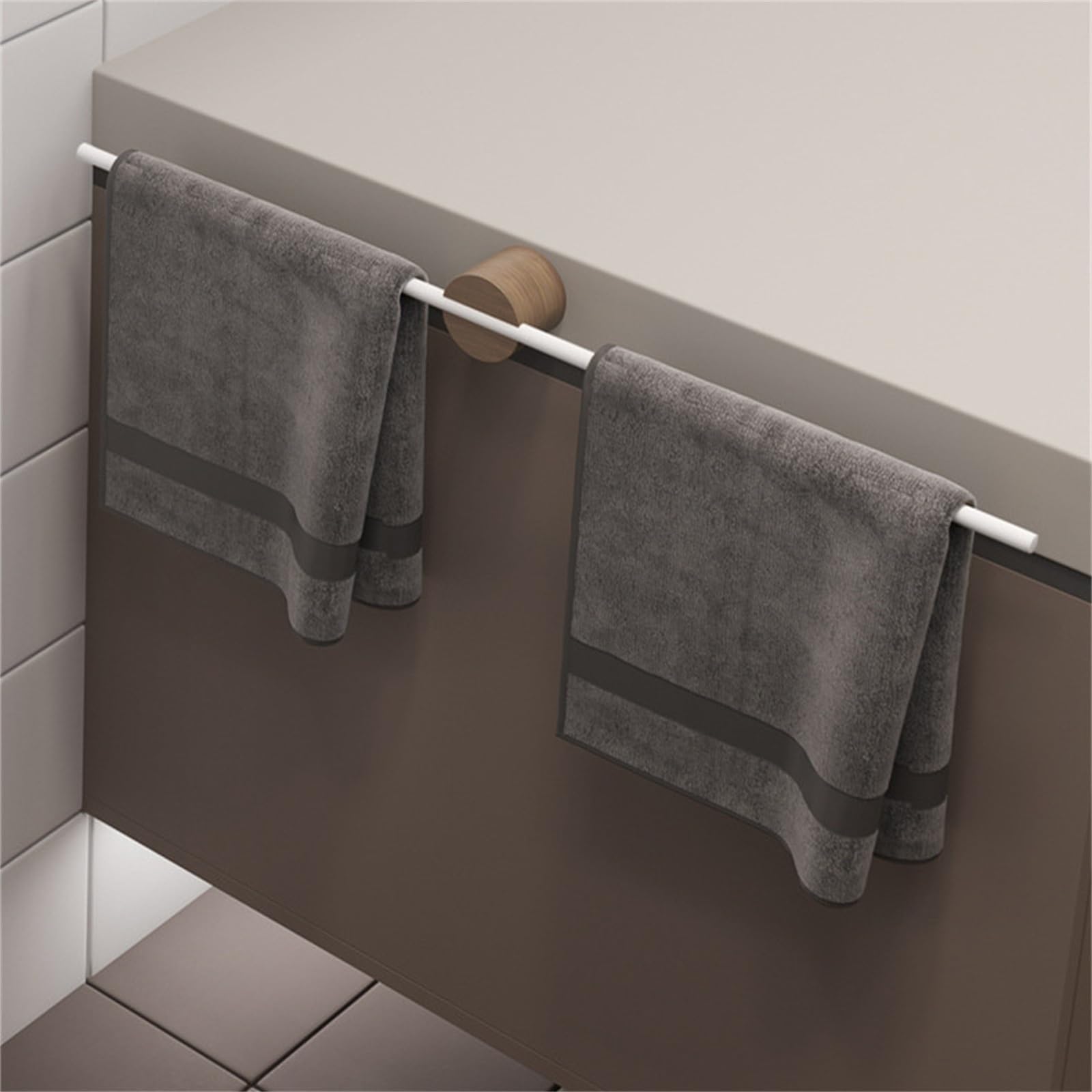 Towel Rail Wall Mounted Bathroom No Punch Shelf Wall Mount Kitchen for Bathroom(White,50cm)