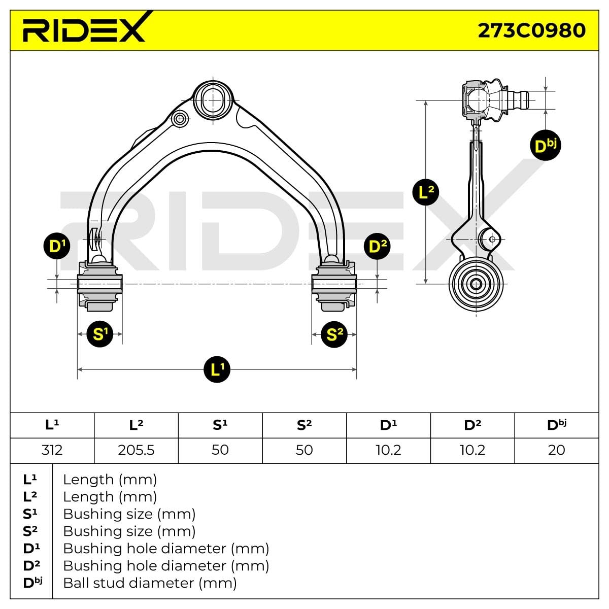 Wahacz Zawieszenia Koła RIDEX 273C0980 przód lewo Kompatybilny z BMW X6 E71, E72 X5 F15, F85 X6 F16, F86 X5 E70
