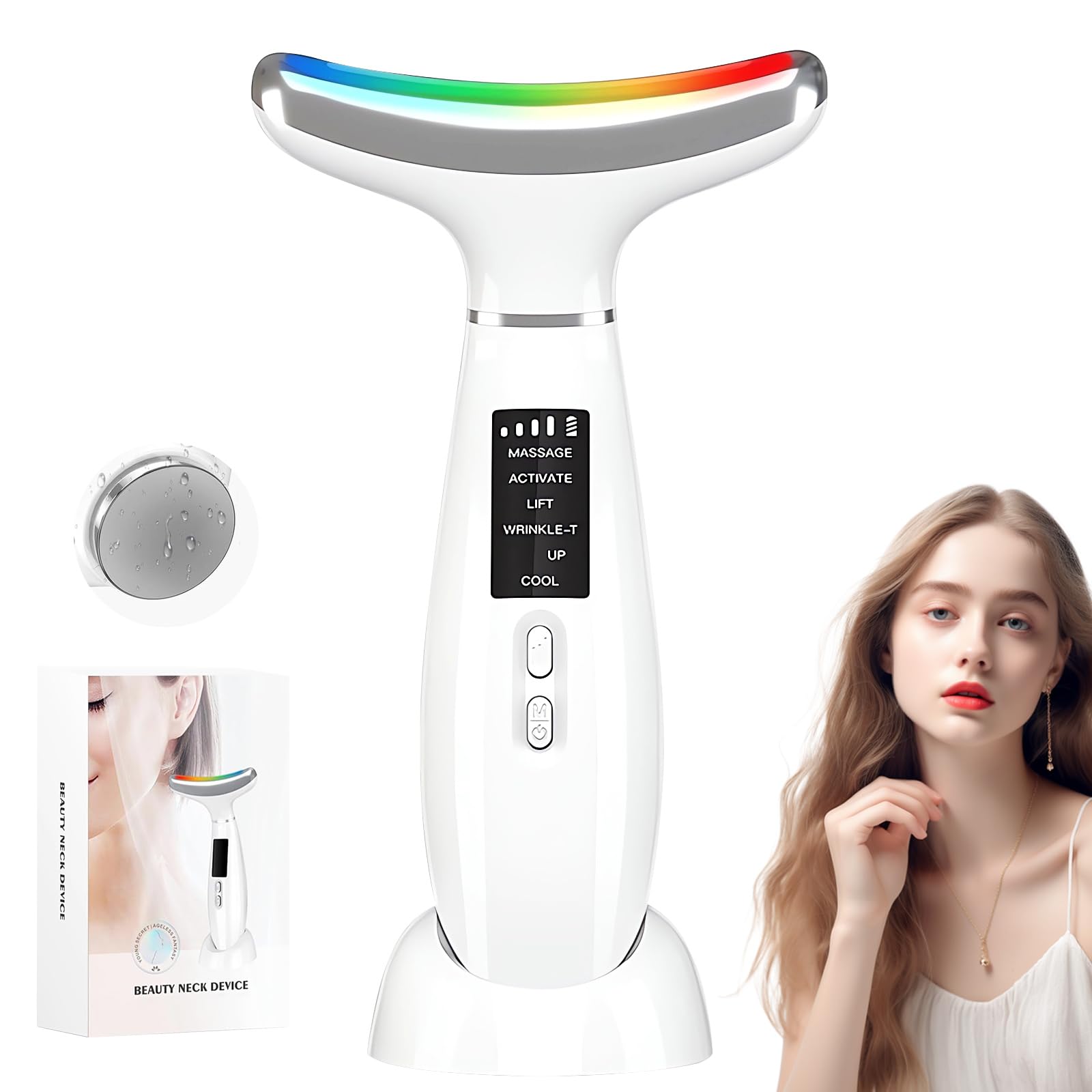 Appareil Massage Visage 7 LED, chaud/froid, EMS, 4 niv. & USB-C | Raffermissement pour visage, cou & yeux – anti-rides, drainage lymphatique et effet tenseur, idéal pour un soin quotidien