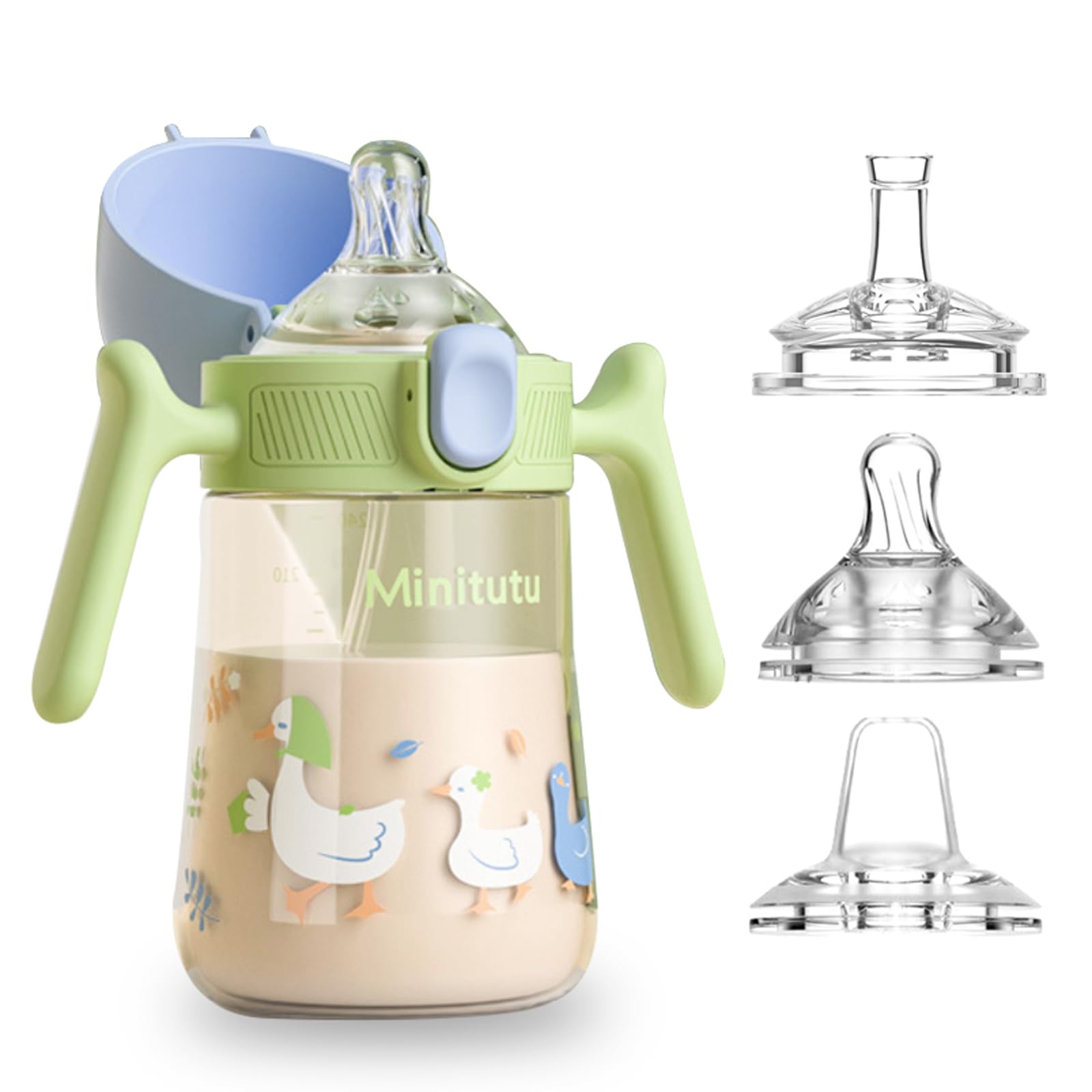 Qshare Kinder Trinklernbecher ab 6 Monate+,240ml Baby Trinkflasche,Trinkbecher für Babys,Baby Trinklernbecher ab 6 Monate mit ergonomischer Silikontülle (Grün)