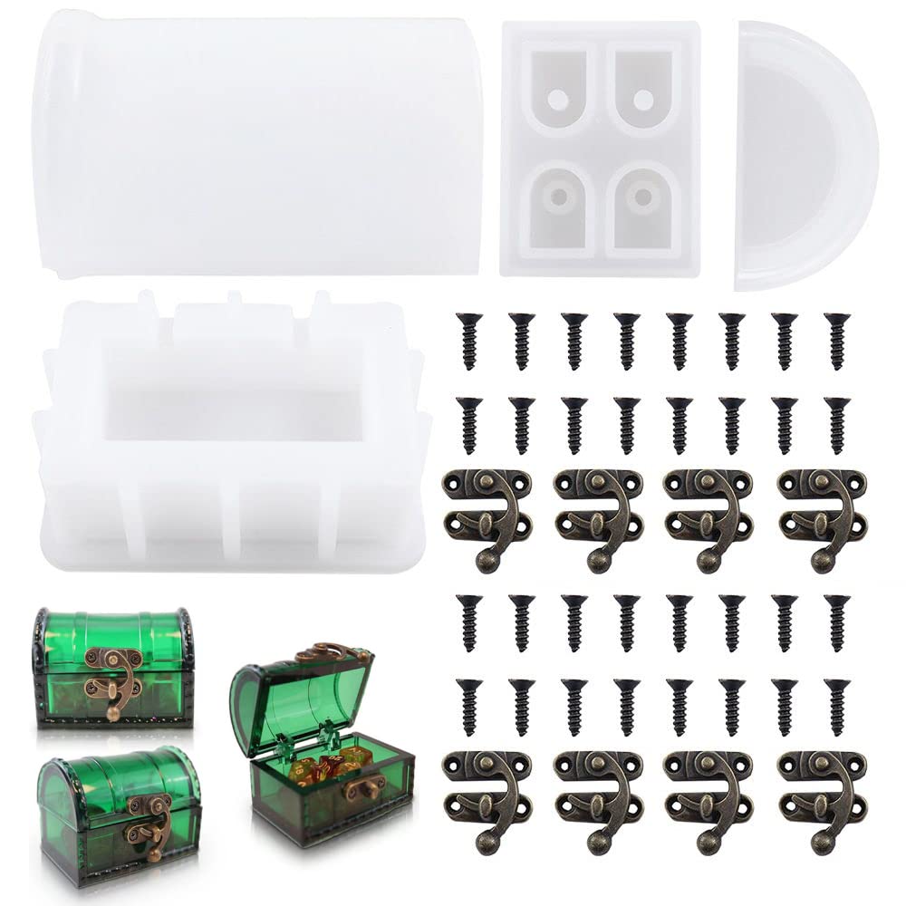 Moule Silicone Coffre Au Trésor Avec Loquet – Kit 4 Moules Résine Époxy Pour Boîte Bijoux & Décoration DIY