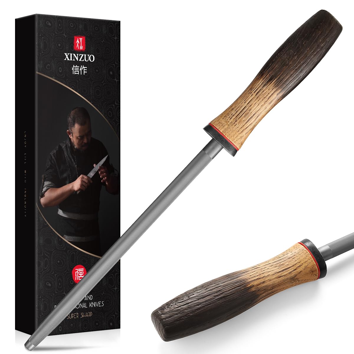 XINZUO 9 1 Inch Knife Sharpener Rod High-Carbon Steel Hard Chrome Plating Honing Rod For Various Kitchen Knives