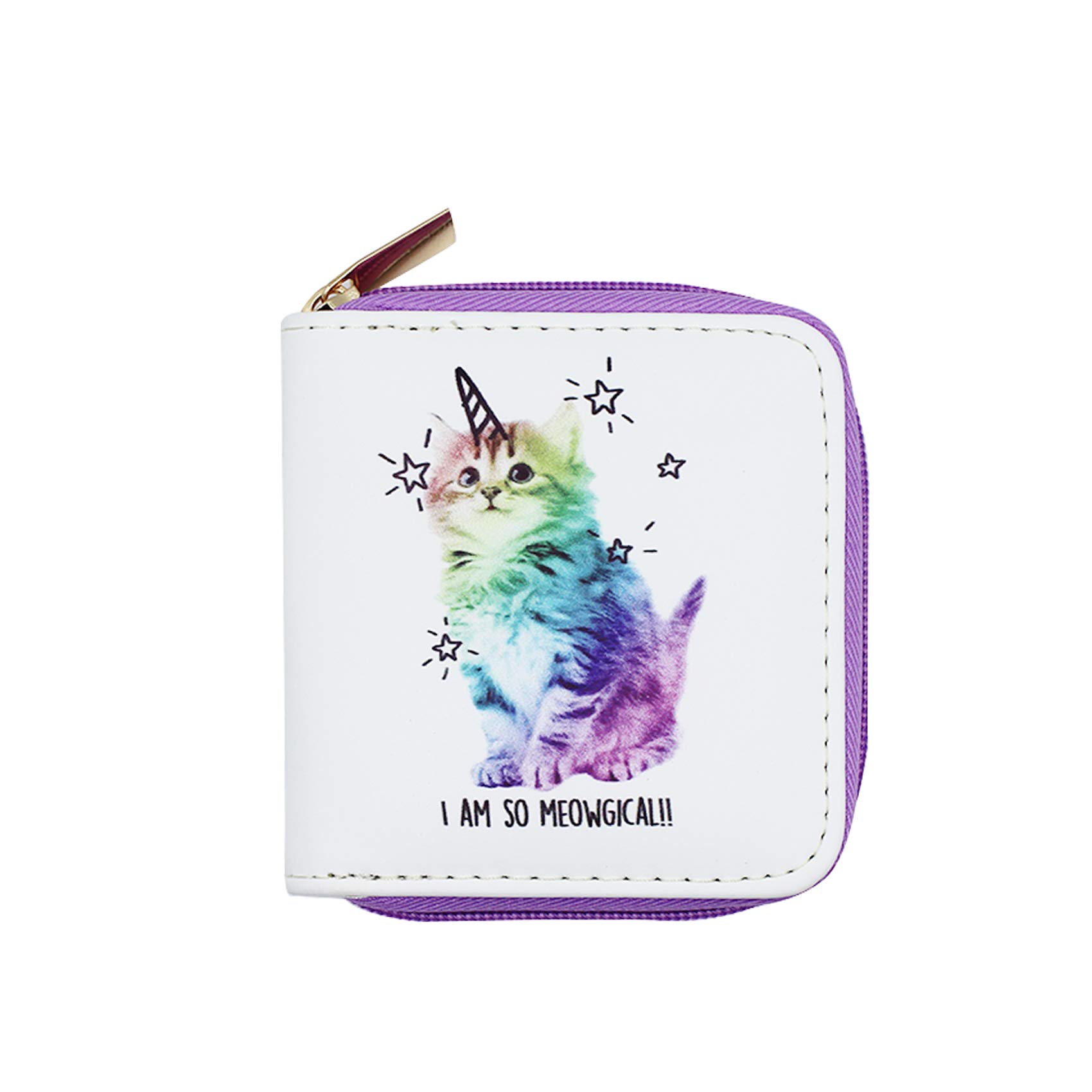 Novelty Cute Cat Unicorn Girls Wallet for Teens Kids Women Small Coin Purse Card Holder Organizer Short Wallet, Meowgical, One Size