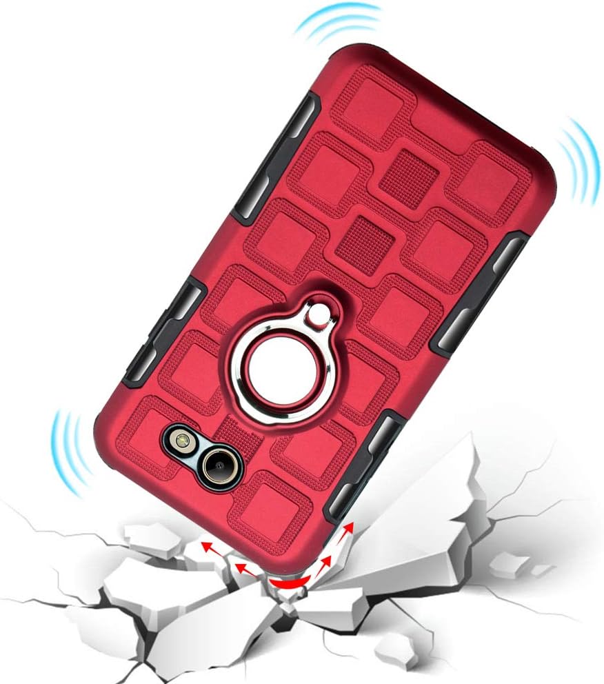 Phone Case for Samsung Galaxy J7 Prime 2017 J7 Skypro Sky Pro J7V V S727VL with Tempered Glass Screen Protector Cover Stand Ring Holder Hybrid Cell Accessories Glaxay Halo 7J Perx J7prime Cases Red