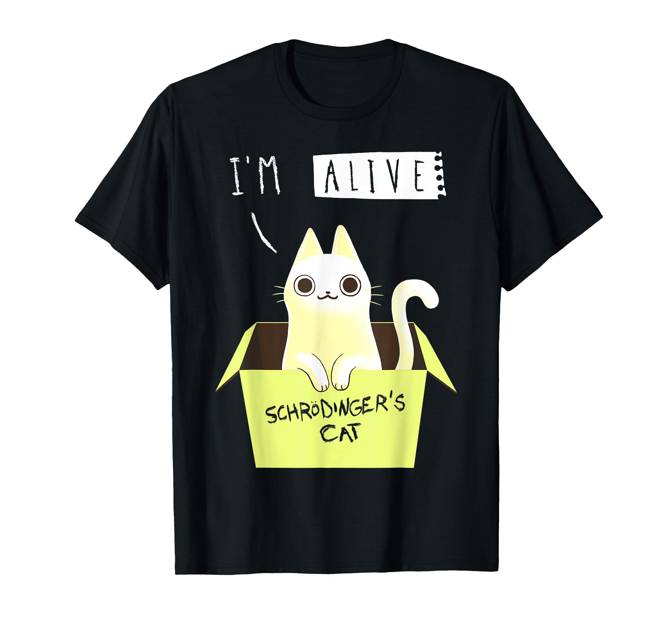 Amazon | かわいいシュレーディンガーの猫が生きている Tシャツ